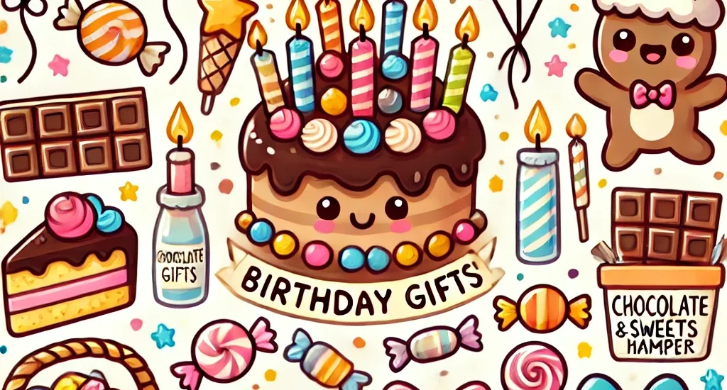 Birthday Gifts Hamper displaying images of birthday ideas on hampers